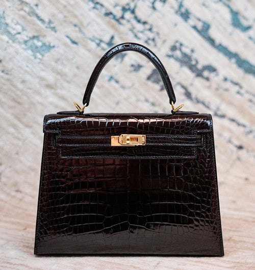 Hermes Black Alligator KELLY 25 WITH GOLDHARDWARE