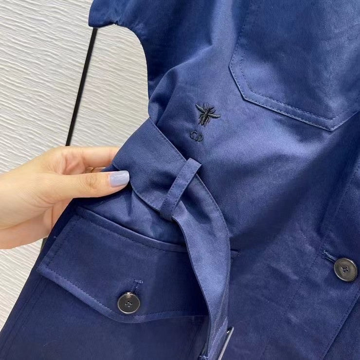 Christian Dior SHORT-SLEEVED BELTED JACKET Deep Blue Cotton Gabardine