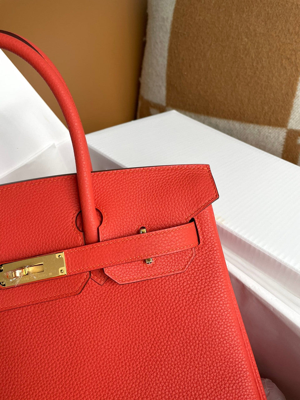Hermes 9J Feu Birkin Bag 30cm Togo Leather Gold Hardware