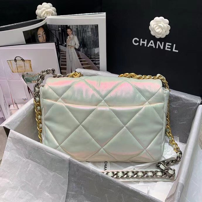 CHANEL 19 Iridescent White Large Flap Bag