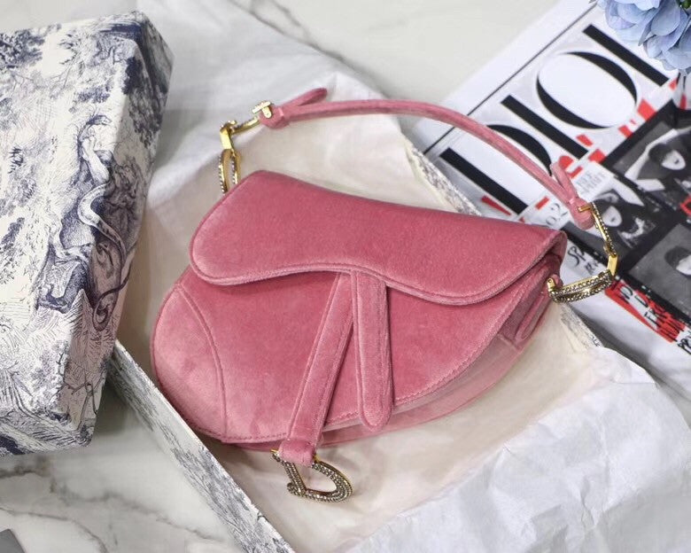 Christian Dior MINI SADDLE VELVET BAG PINK