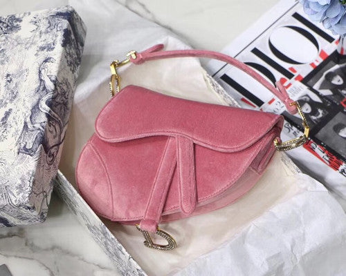 Christian Dior MINI SADDLE VELVET BAG PINK