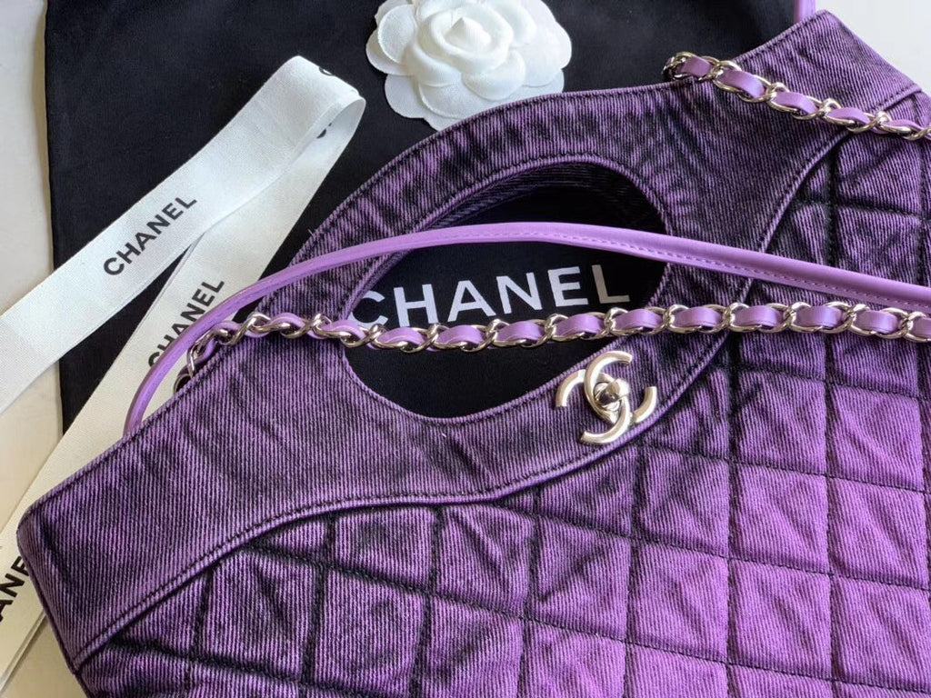 CHANEL 31 Large Denim Shopping Bag Purple