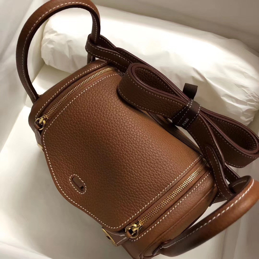 Hermès Mini Lindy 20cm Bag  Gold Taurillon Clemence Leather Gold Hardware
