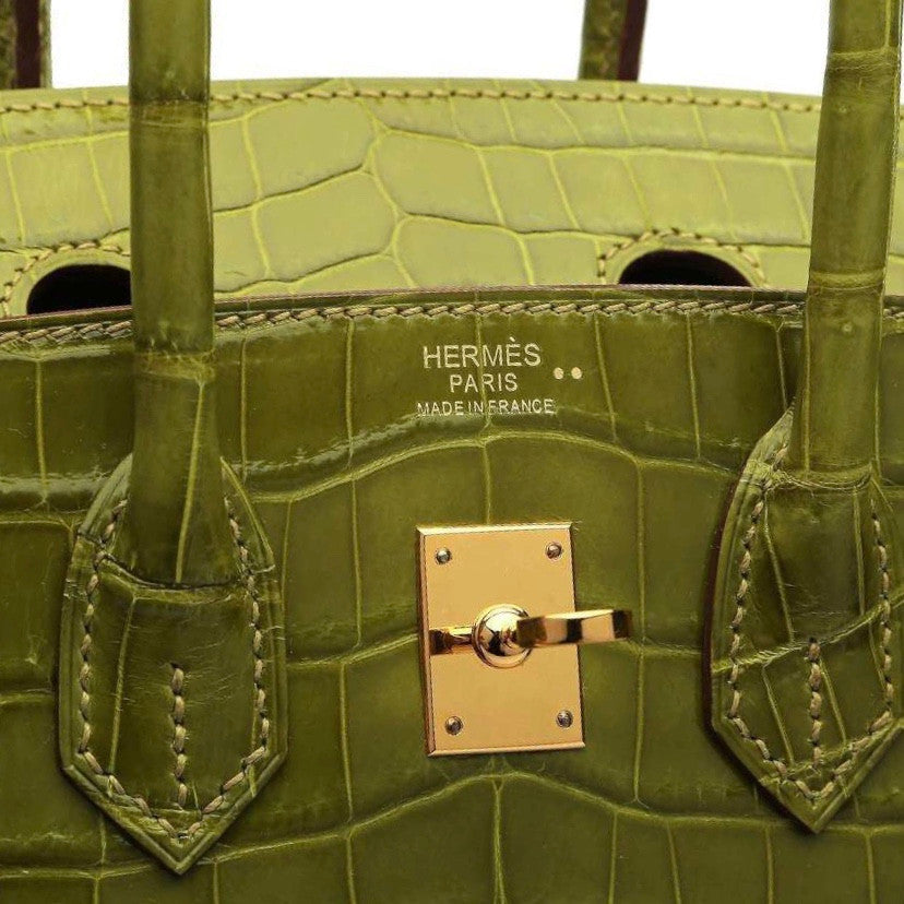 Hermes K6 Granny/GreenBirkin 30 in Porosus  Crocodile with Gold hardware