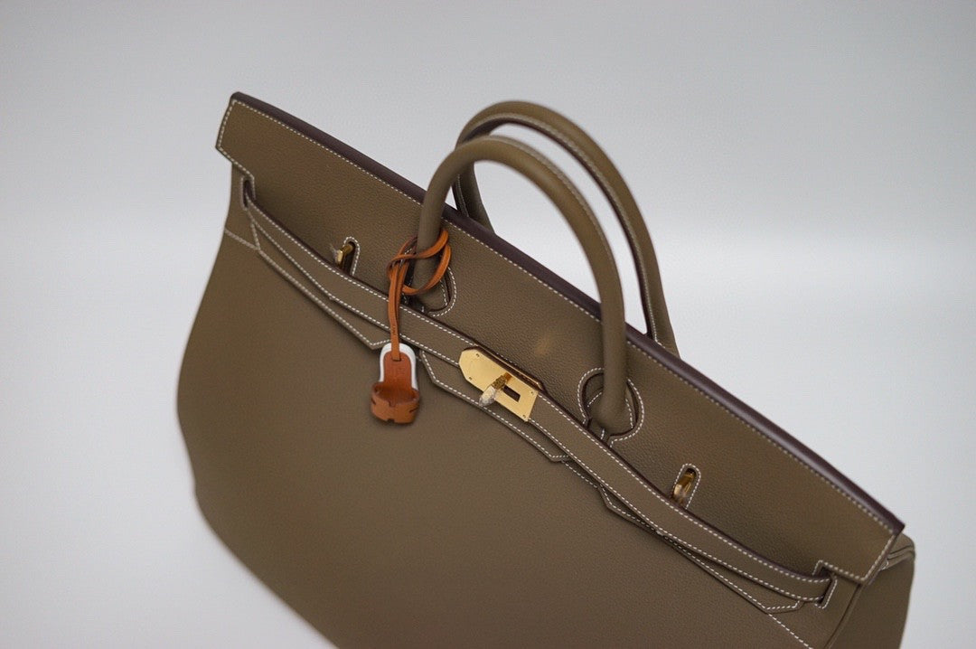 Hermes Etoupe Clemence Leather Gold Hardware Birkin 50 Bag