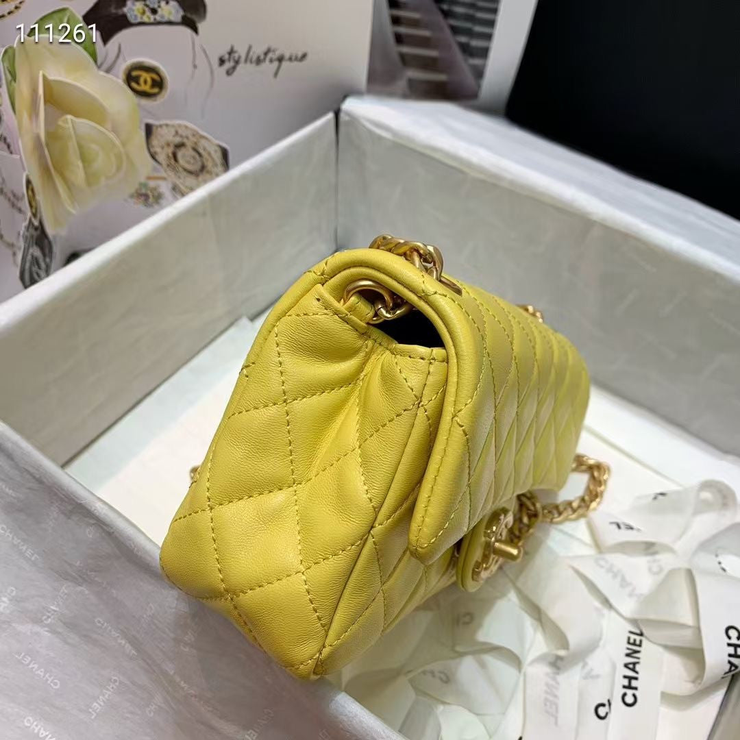 Chanel Flap Bag with Resin & Gold-Tone Metal Yellow Mini