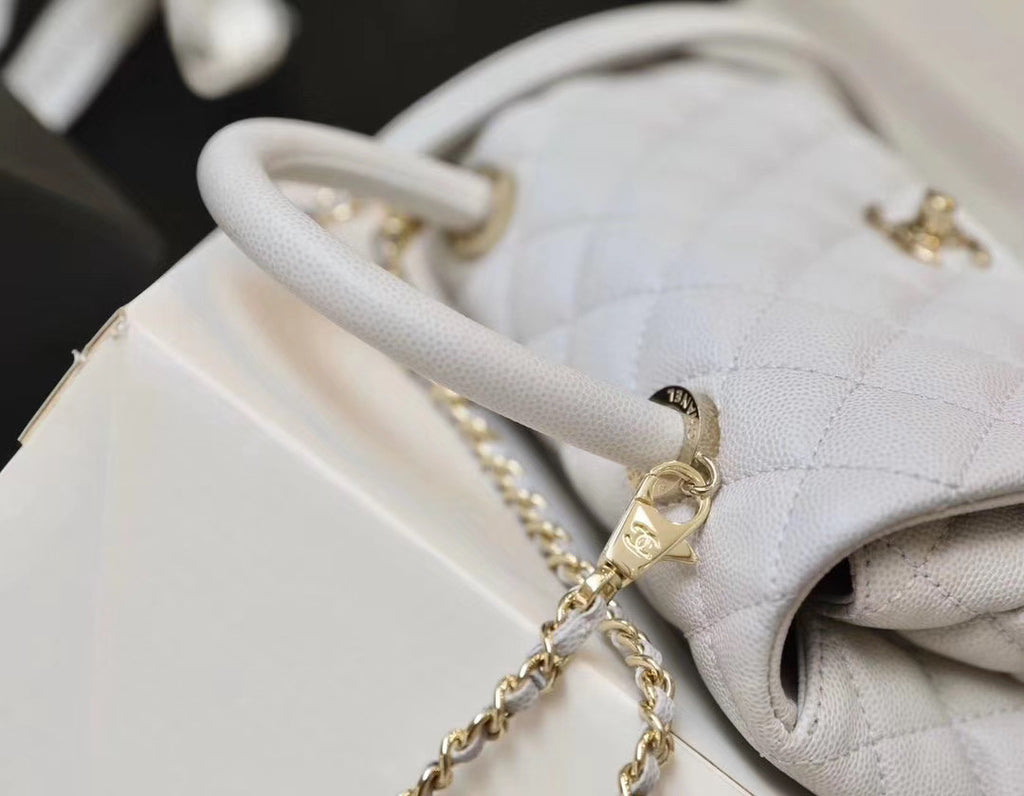 Chanel Mini Coco Handle Bag with Calfskin  Handle Light Grey