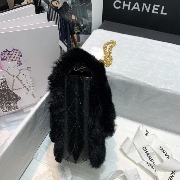 Chanel Shearling Lambskin Mini 2.55 Handbag Black