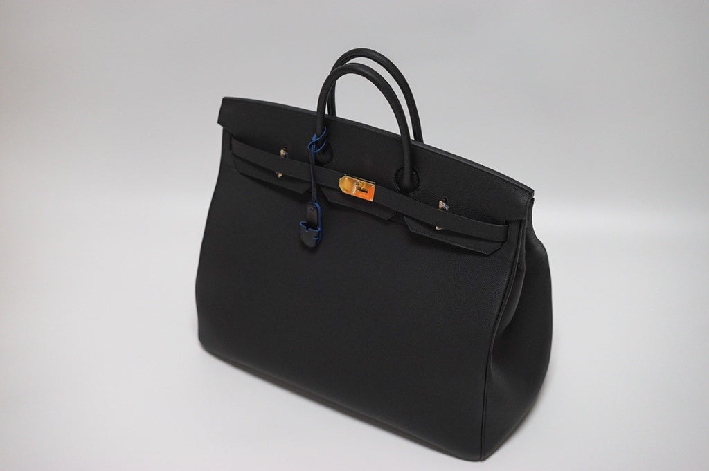 Hermes Black Clemence Leather Gold Hardware Birkin 50 Bag
