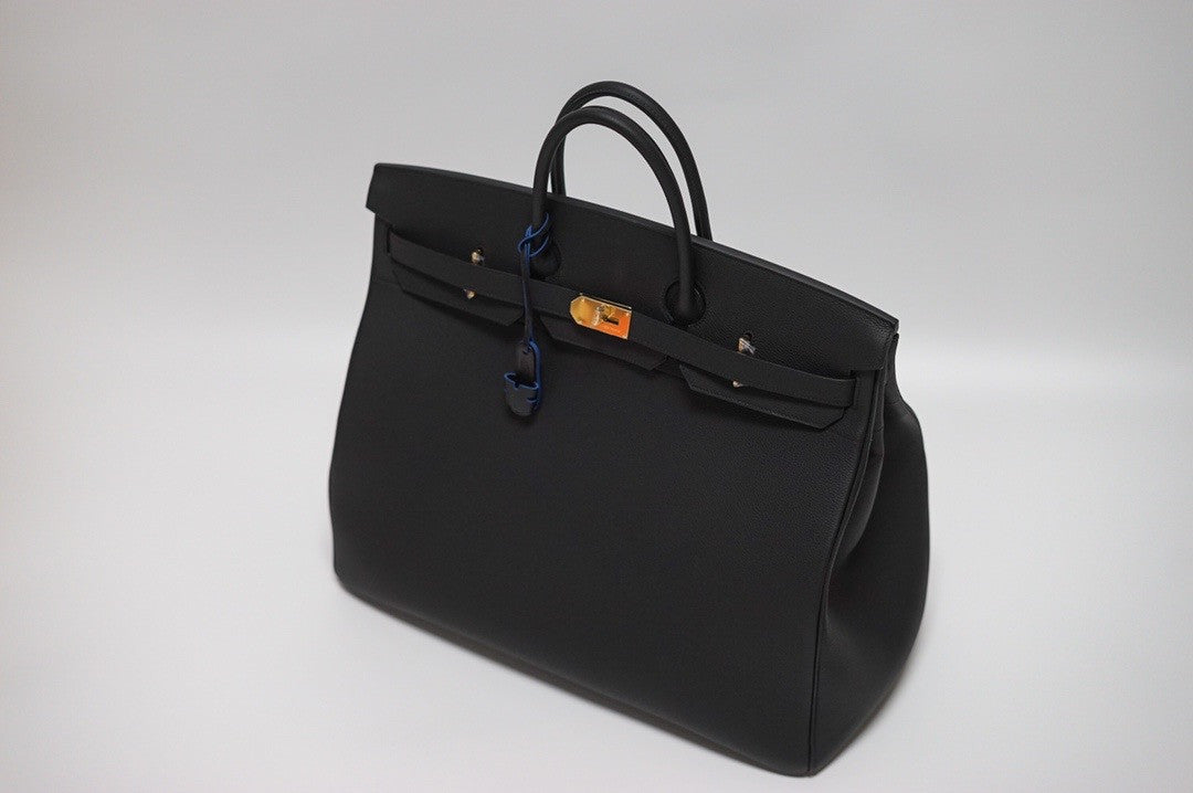 Hermes Black Clemence Leather Gold Hardware Birkin 50 Bag
