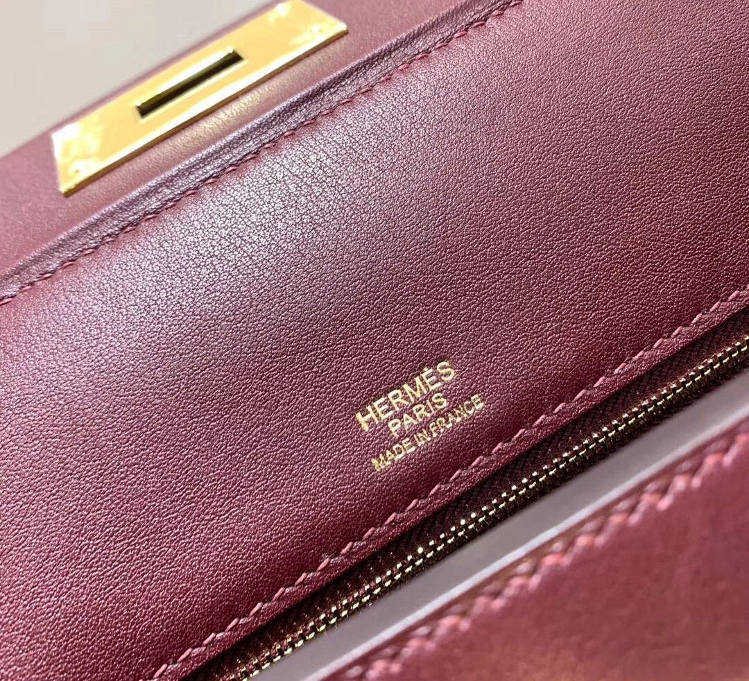 Hermes Kelly 24/24 Bordeaux Swift & Togo Leather with Gold Hardware