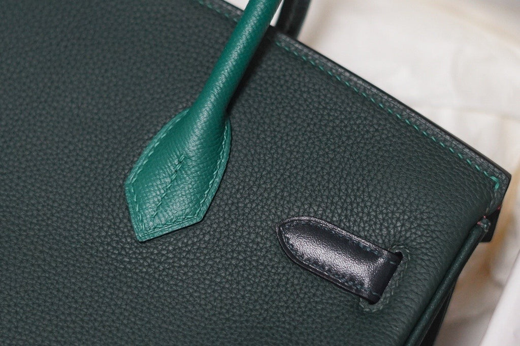 Hermes Birkin Touch 30 Green Porosus Crocodile & Rose Clemence leather with Palladium Hardware