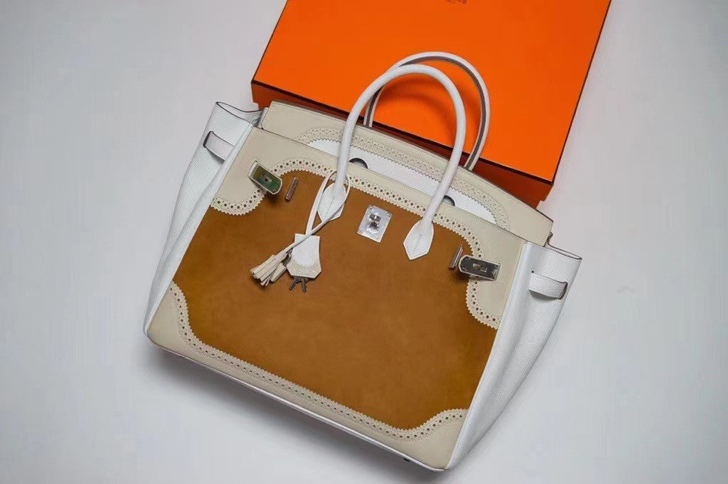 Hermès Special Order Craie Swift & Suede Birkin Ghillies Bag 35cm