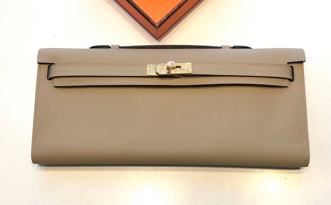 HERMES KELLY CUT CLUTCH BAG TRENCH EPSOM GOLD HARDWARE