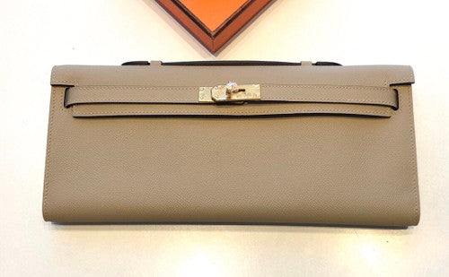 HERMES KELLY CUT CLUTCH BAG TRENCH EPSOM GOLD HARDWARE