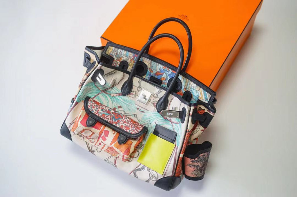 Hermes Limited Edition Cargo Birkin 35 cm Black  Swift and Multicoloured  canvas