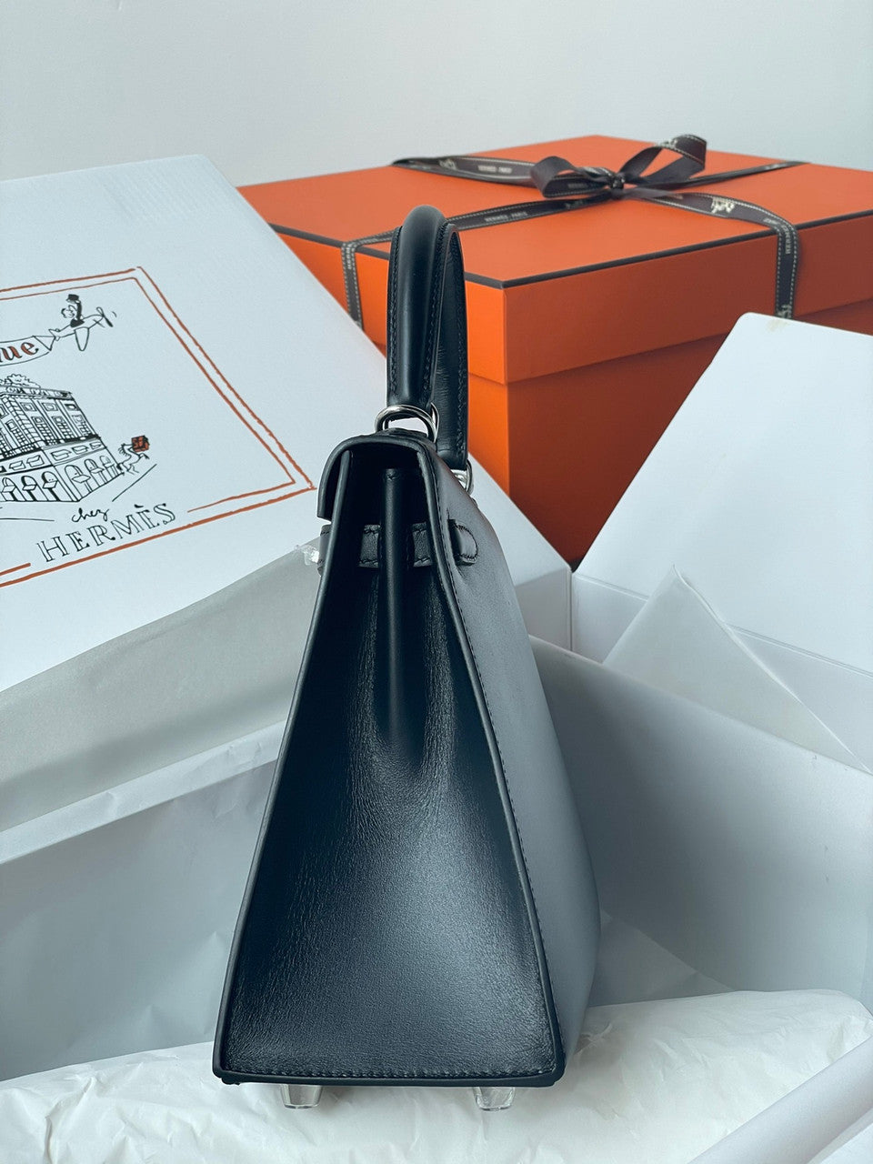 Hermès Black Kelly 25 Swift Palladium  Hardware