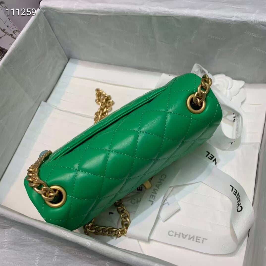 Chanel Flap Bag with  Resin & Gold-Tone Metal Green Small