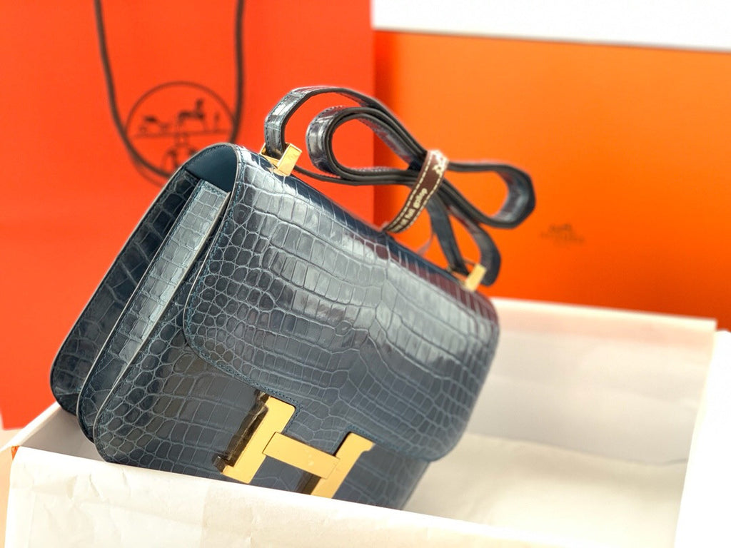 Hermes  1P Blue Colvert Constance 23 Porosus Crocodile