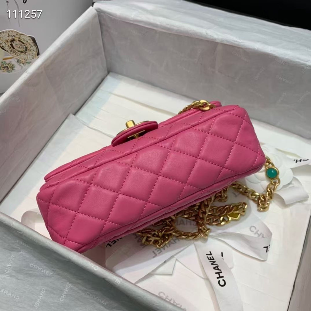 Chanel Flap Bag with  Resin & Gold-Tone Metal Pink Small