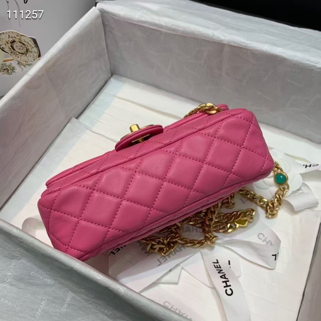Chanel Flap Bag with  Resin & Gold-Tone Metal Pink Small