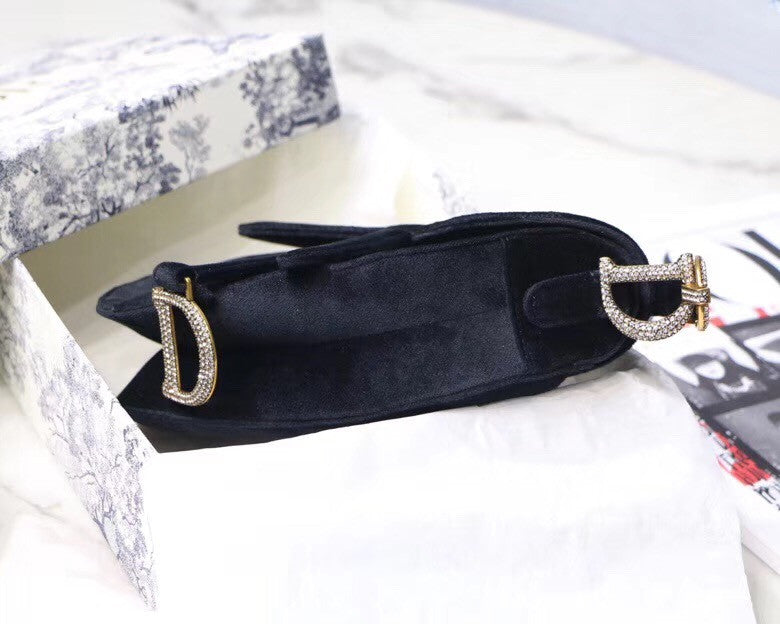Christian Dior MINI SADDLE VELVET BAG  BLACK