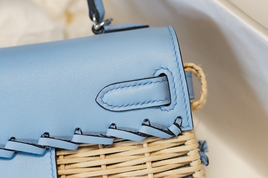 HERMES KELLY 20 MINI PICNIC BLUE SWIFT PALLADIUM HARDWARE