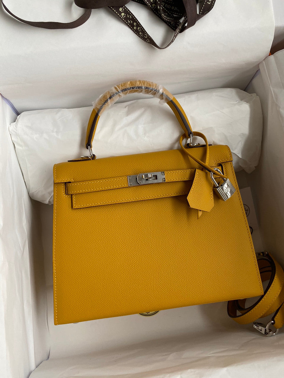 HERMES KELLY 28 SELLIER JAUME AMBRE EPSOM PALLADIUM HARDWARE