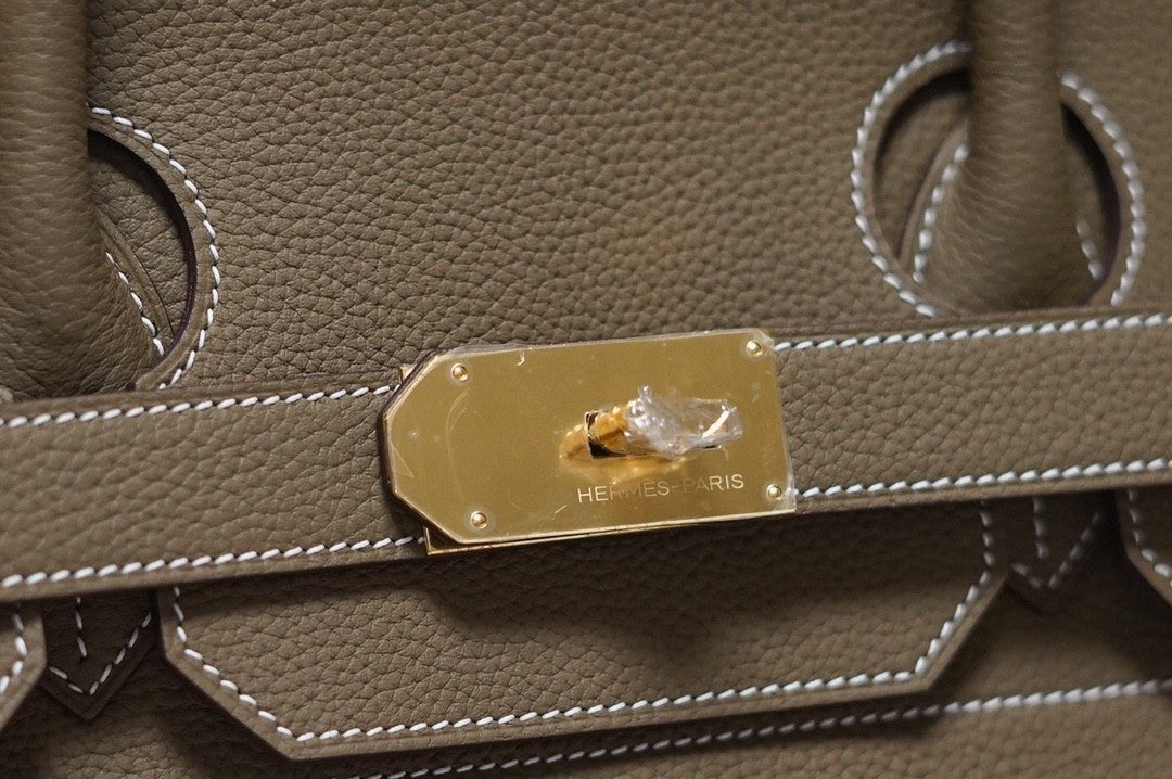 Hermes Etoupe Clemence Leather Gold Hardware Birkin 50 Bag