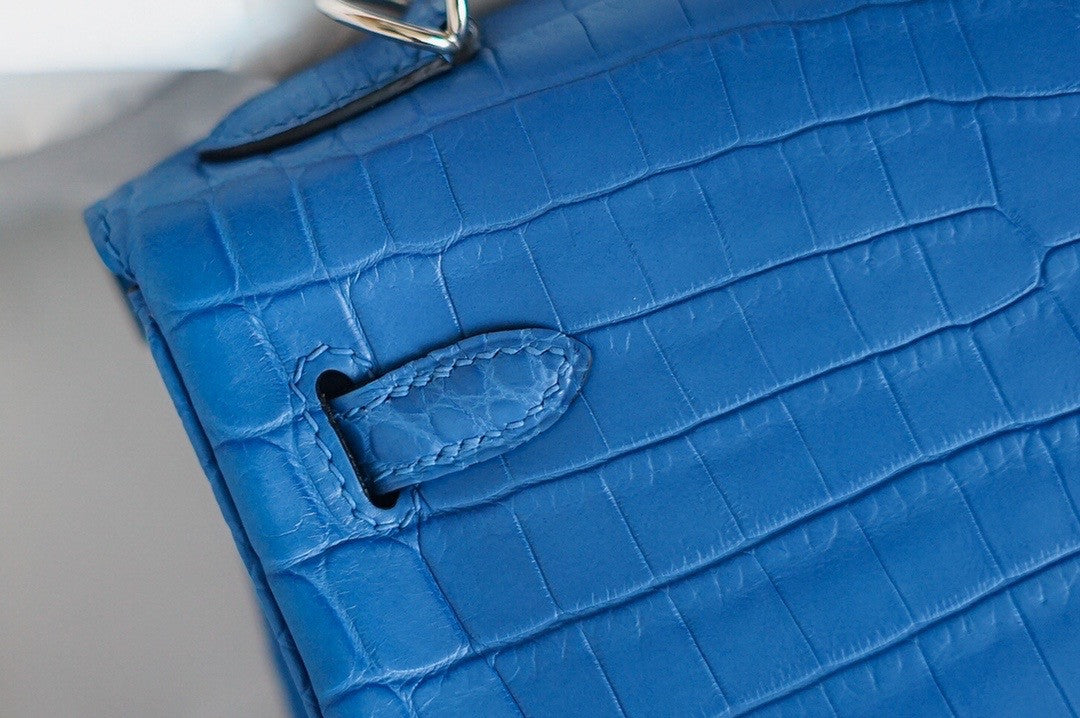 Hermes Blue Hydra NILOTICUS CROCODILE KELLY 25 WITH PALLADIUM  HARDWARE