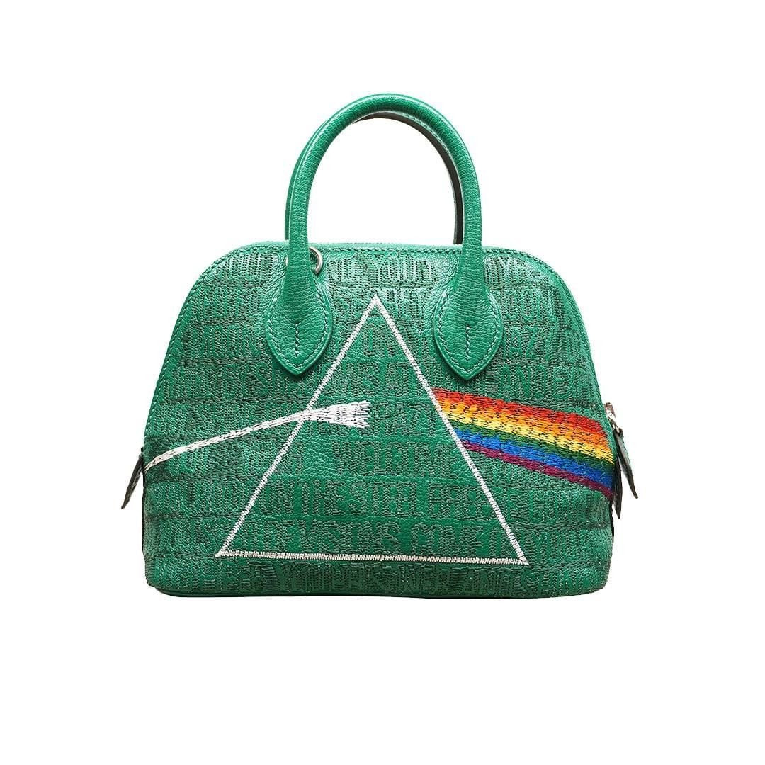 Hermes Green Embroidered Pink Floyd Album Mini Bolide Bag by JAY AHR