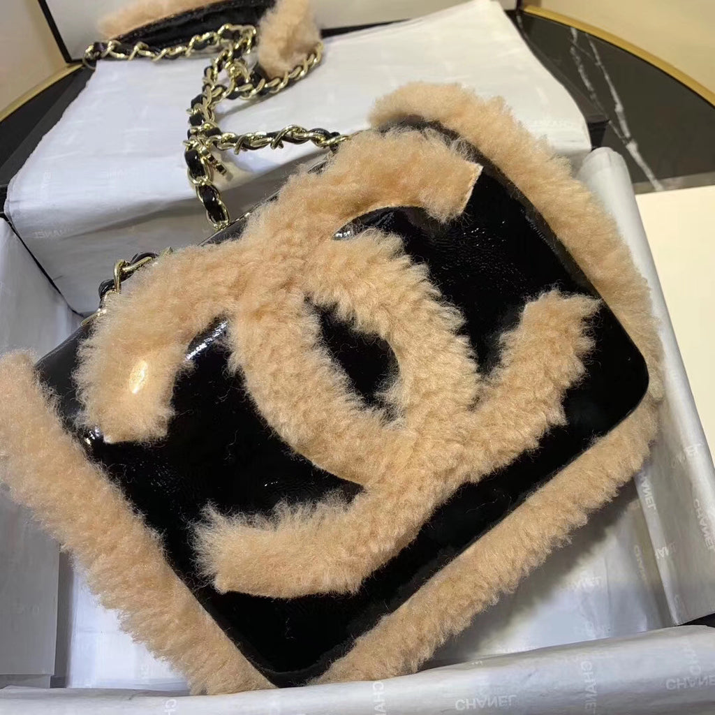 Chanel Shiny Crumpled Flap Bag Balck & Beige
