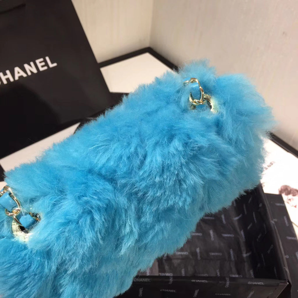 Chanel Small Shearling Lambskin Flap Bag Blue