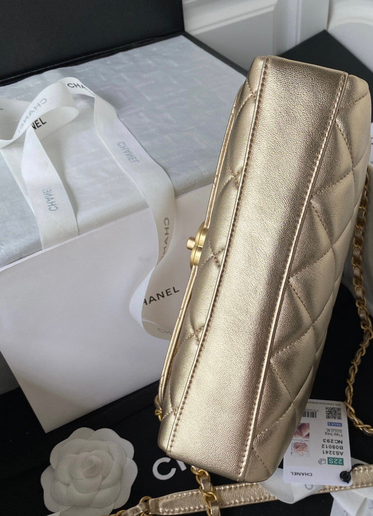 Chanel Diamanté & Gold Metal SMALL FLAP BAG 2022 GOLD