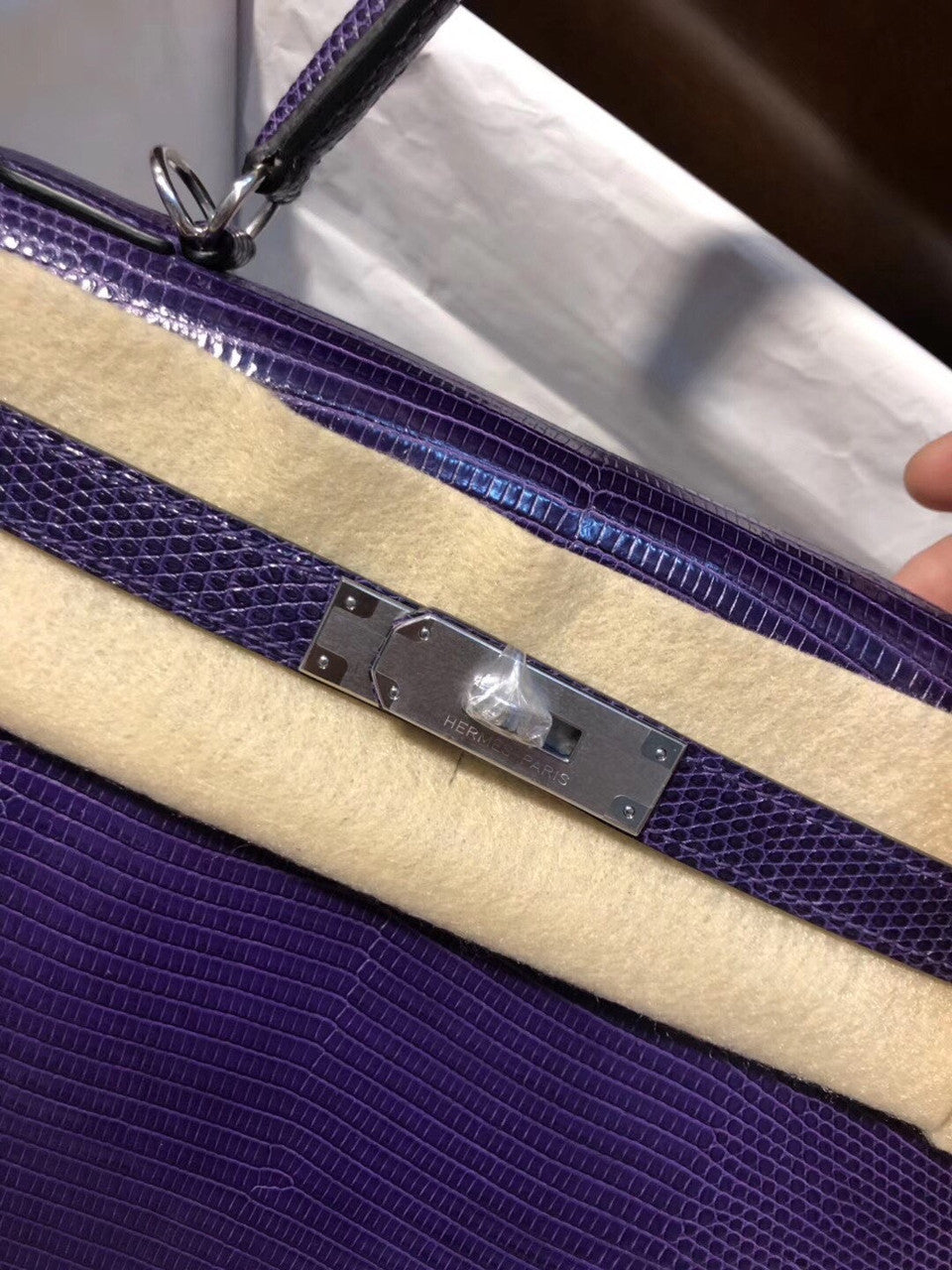 Hermes 9W Ultraviolet Lizard Kelly 28 Bag Palladium Hardware