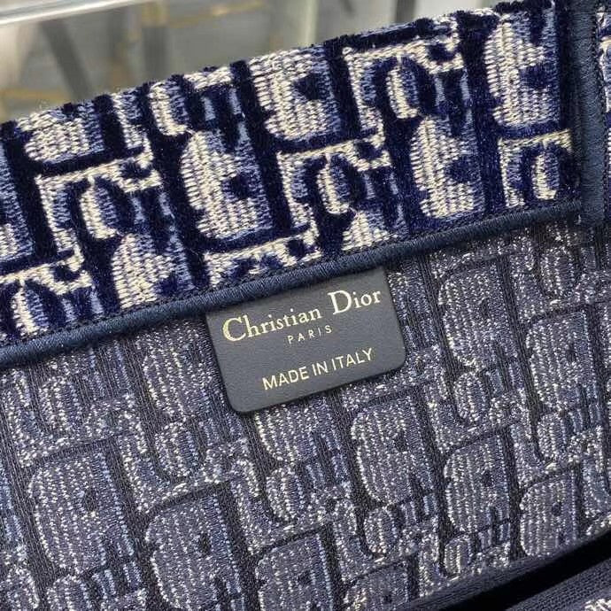 Christian Dior DIOR BOOK TOTE Blue Dior Oblique Embroidered Velvet