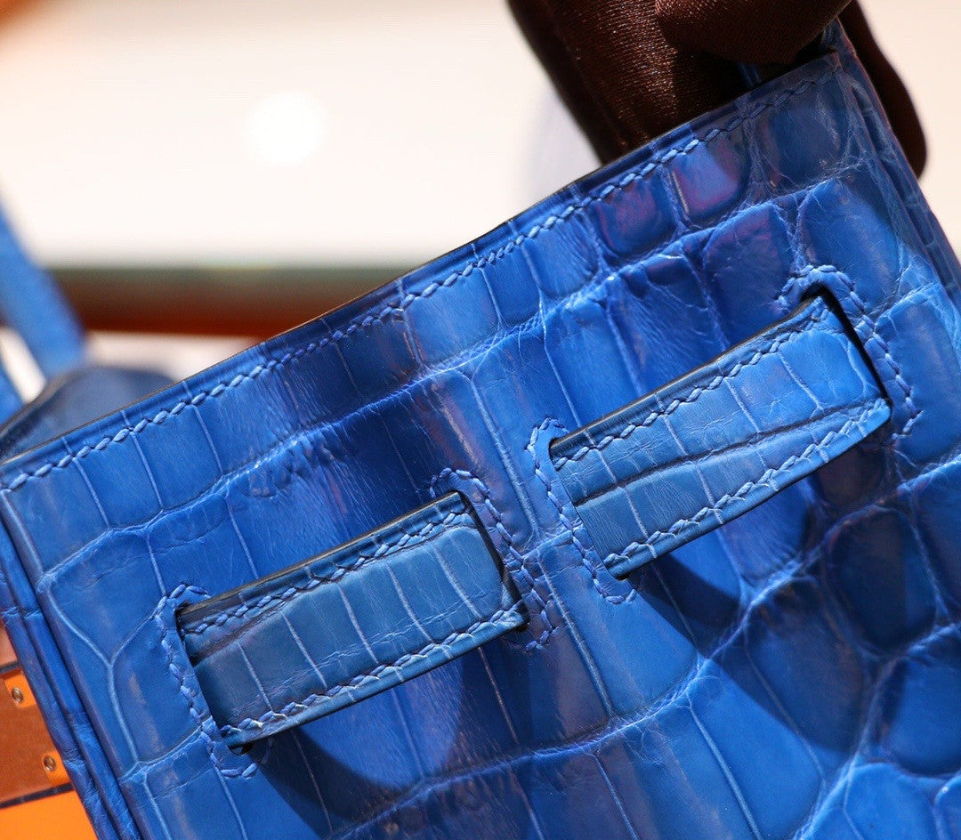 Hermes 7W Bleu Izmir  Birkin 30 in Niloticus Crocodile with Palladium hardware