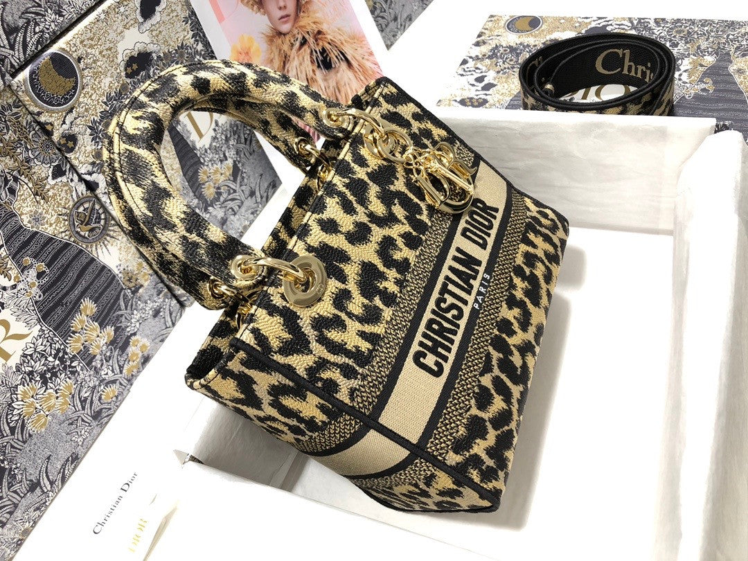 Christian Dior MEDIUM LADY D-LITE BAG Beige Multicolor Mizza Embroidery
