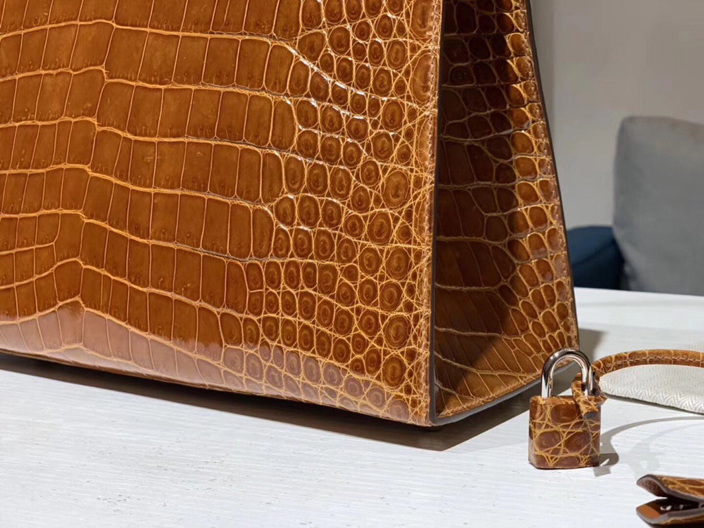 Hermes Fauve Porosus CROCODILE KELLY 28 WITH Palladium  HARDWARE