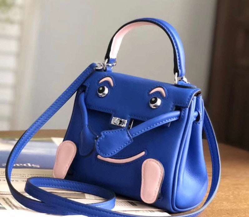Hermes Quelle Idole Kelly Doll Bag Blue/Pink Swift Palladium Hardware
