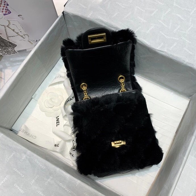 Chanel Shearling Lambskin Mini 2.55 Handbag Black
