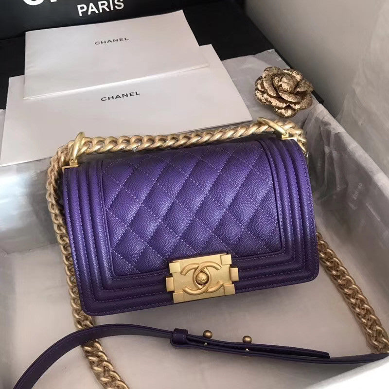 Chanel Small Purple BOY CHANEL Handbag  with gold-tone hardware