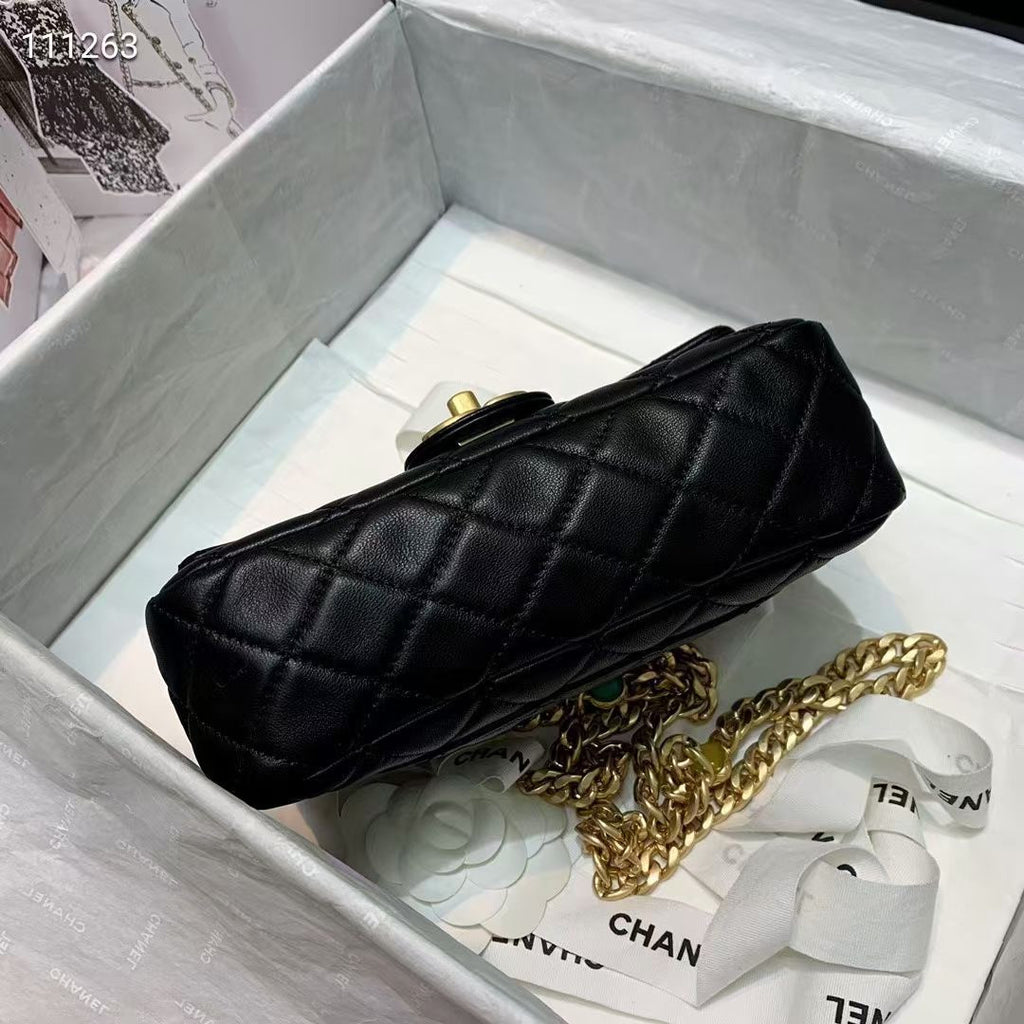 Chanel Flap Bag with  Resin & Gold-Tone Metal Black Small