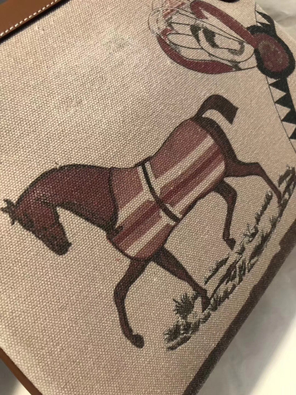Hermes  Amazone Kelly Bag Barenia Horse Print Toile PHW 32 cm