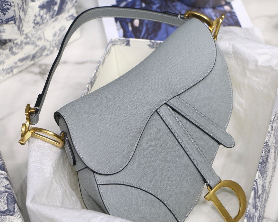 Christian Dior GRAY STONE SADDLE MATTE CALFSKIN BAG