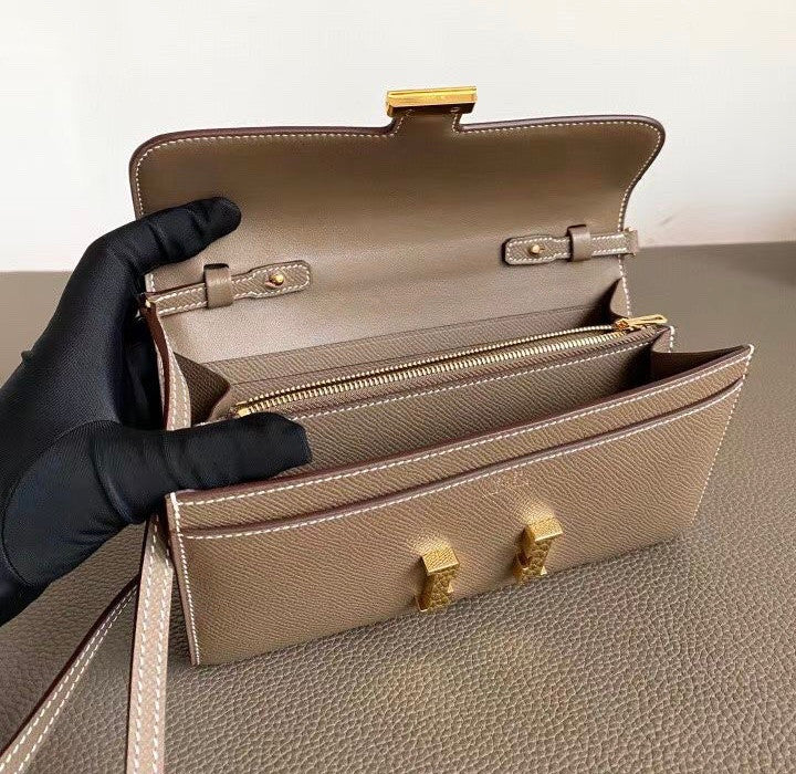 Hermes Etoupe Constance Long To Go wallet Epsom Leather Gold Hardware
