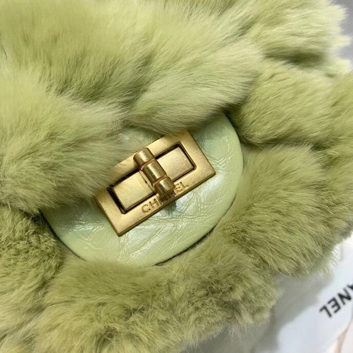 Chanel Shearling Lambskin Mini 2.55 Handbag Green