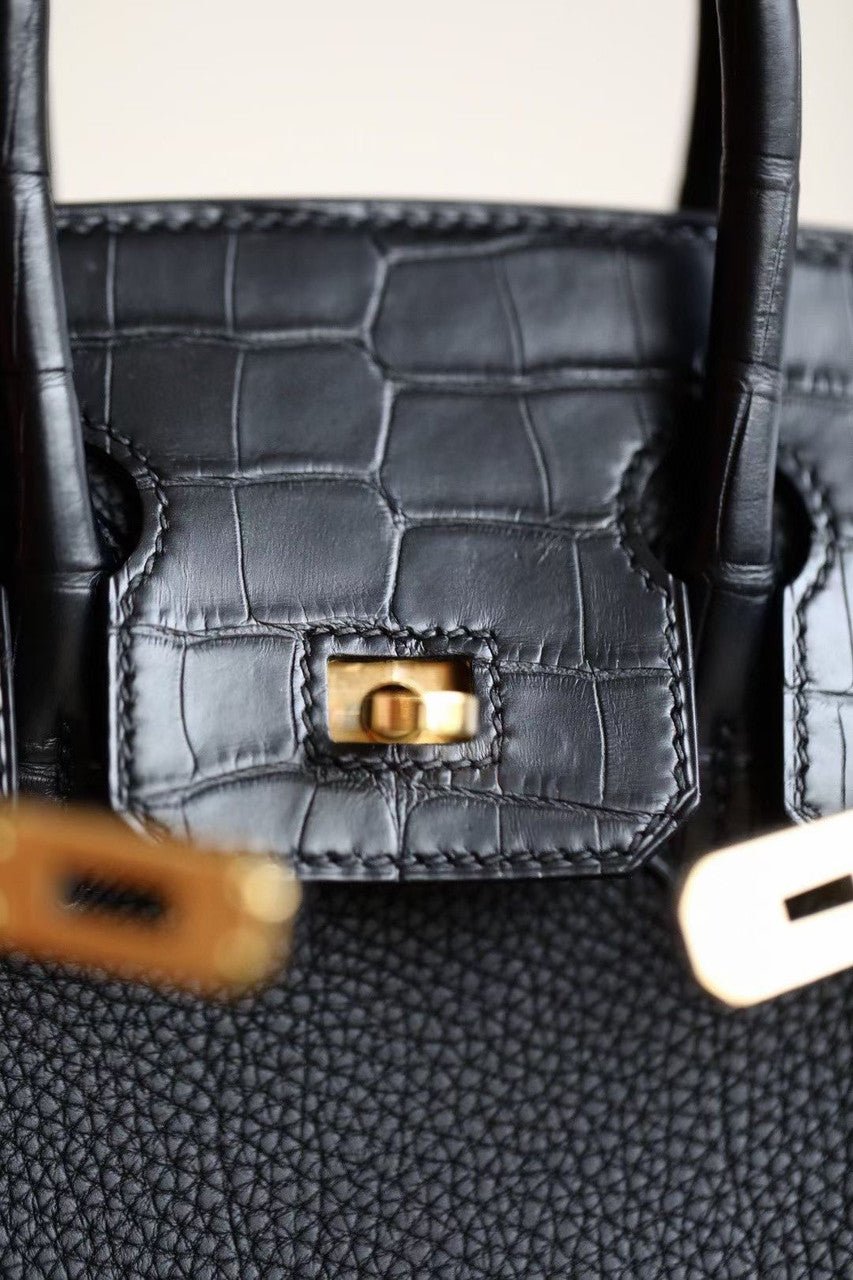 Hermès Black Niloticus Crocodile /Togo Birkin Touch 25cm Palladium Hardware