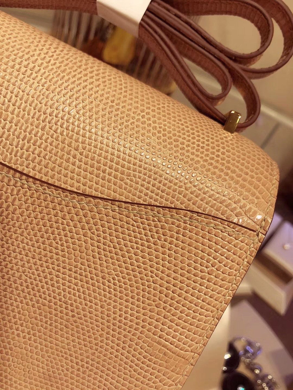 Hermes Apricot  Constance 18 mini  Lizard bag
